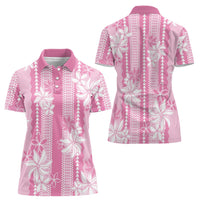 Hawaii Kakau Tribal Women Polo Shirt With Pink Tiare LT05 - Polynesian Pride