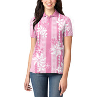 Hawaii Kakau Tribal Women Polo Shirt With Pink Tiare LT05 - Polynesian Pride
