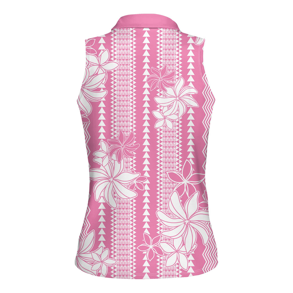 Hawaii Kakau Tribal Women Sleeveless Polo Shirt With Pink Tiare