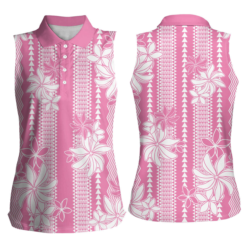 Hawaii Kakau Tribal Women Sleeveless Polo Shirt With Pink Tiare