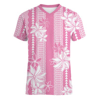 Hawaii Kakau Tribal Women V-Neck T-Shirt With Pink Tiare