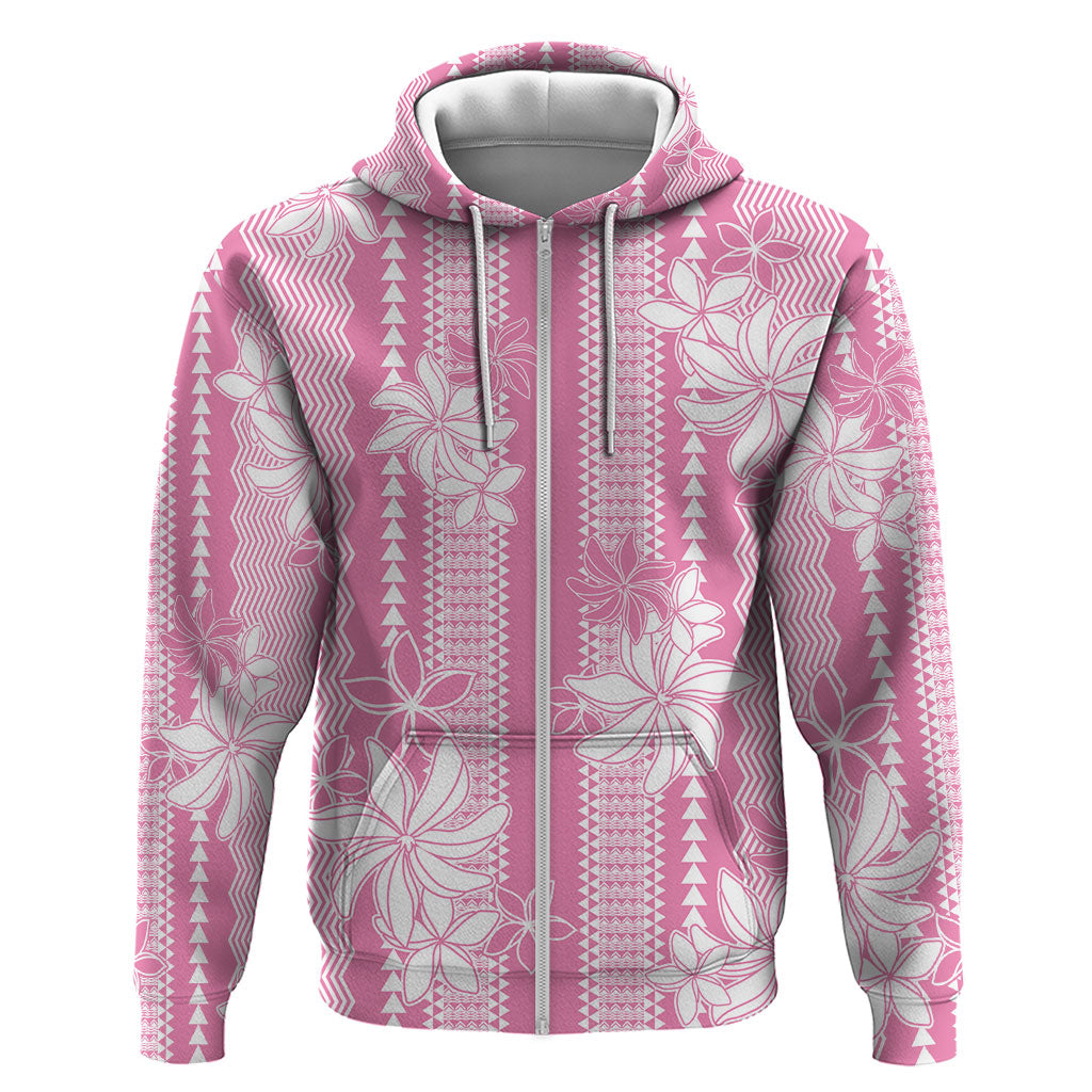 Hawaii Kakau Tribal Zip Hoodie With Pink Tiare LT05 Zip Hoodie Pink - Polynesian Pride