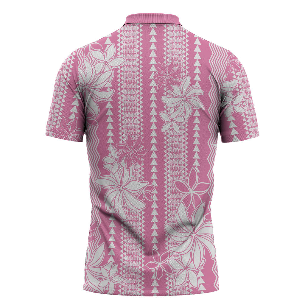 Hawaii Kakau Tribal Zipper Polo Shirt With Pink Tiare