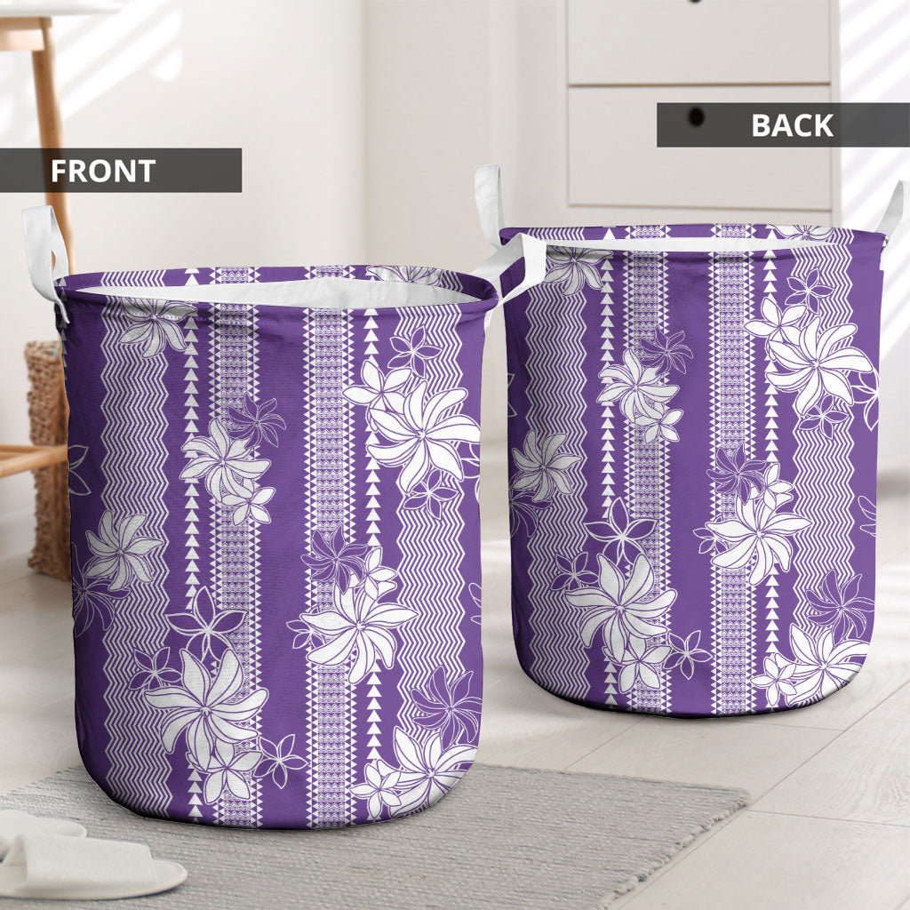 Hawaii Kakau Tribal Laundry Basket With Purple Tiare LT05 - Polynesian Pride