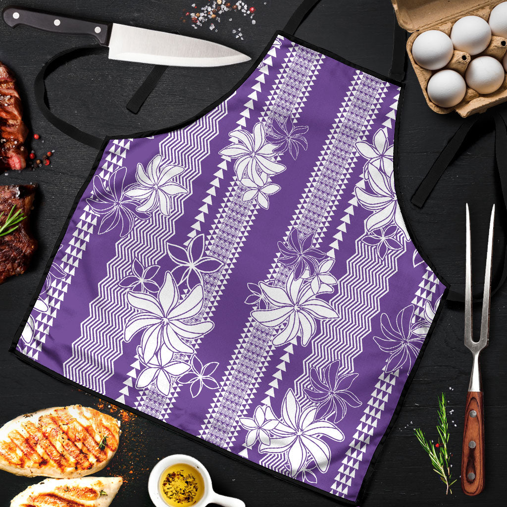 Hawaii Kakau Tribal Apron With Purple Tiare LT05 Purple - Polynesian Pride