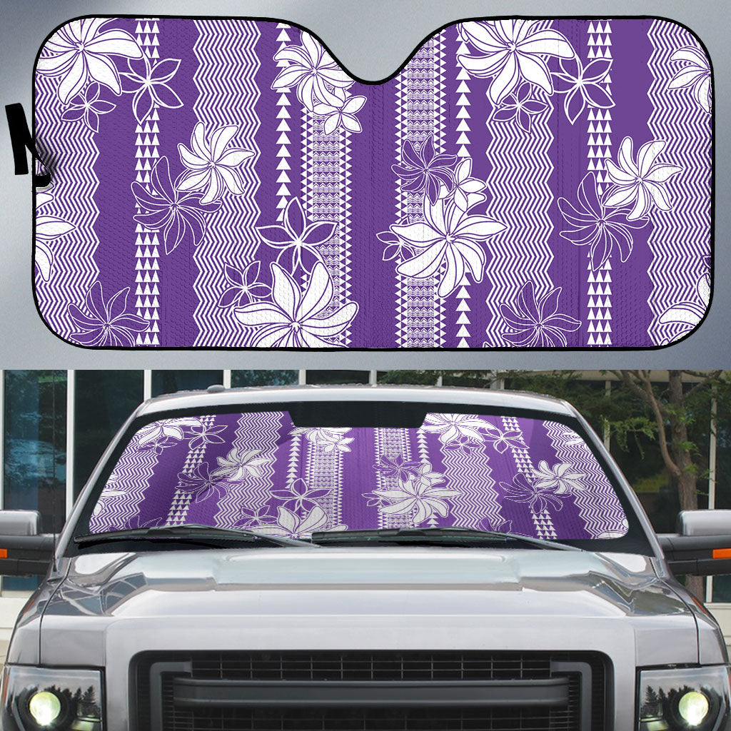 Hawaii Kakau Tribal Auto Sun Shade With Purple Tiare LT05 Purple - Polynesian Pride