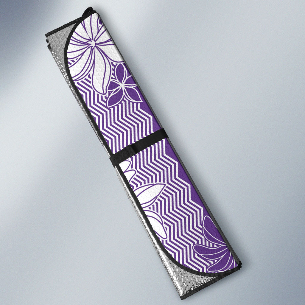 Hawaii Kakau Tribal Auto Sun Shade With Purple Tiare LT05 - Polynesian Pride