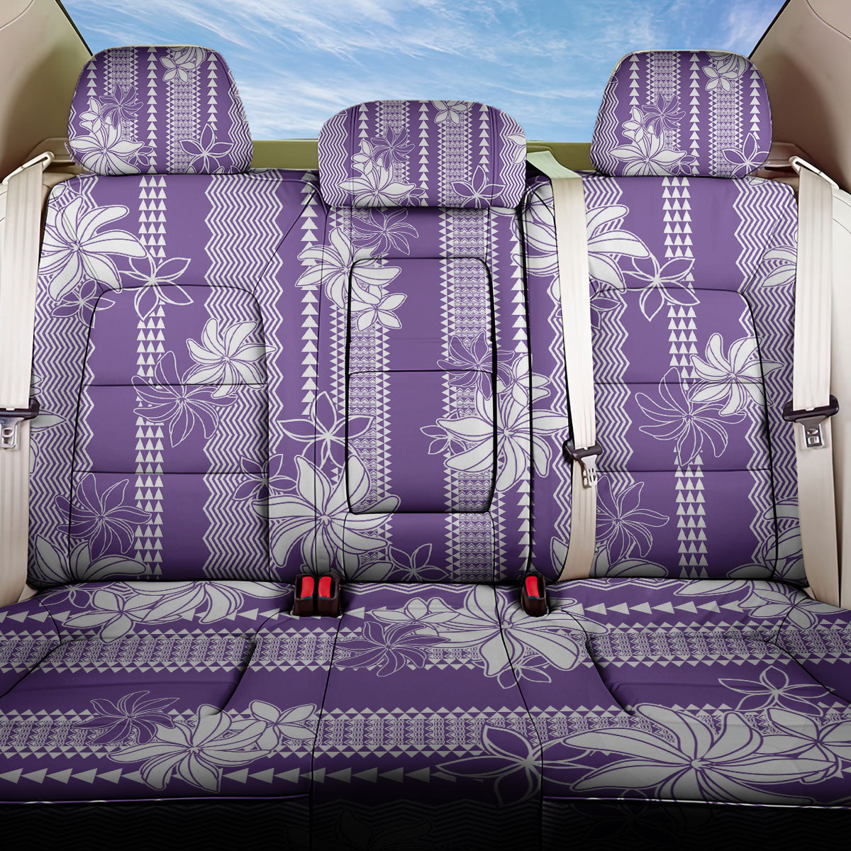 Hawaii Kakau Tribal Back Car Seat Cover With Purple Tiare LT05 One Size Purple - Polynesian Pride