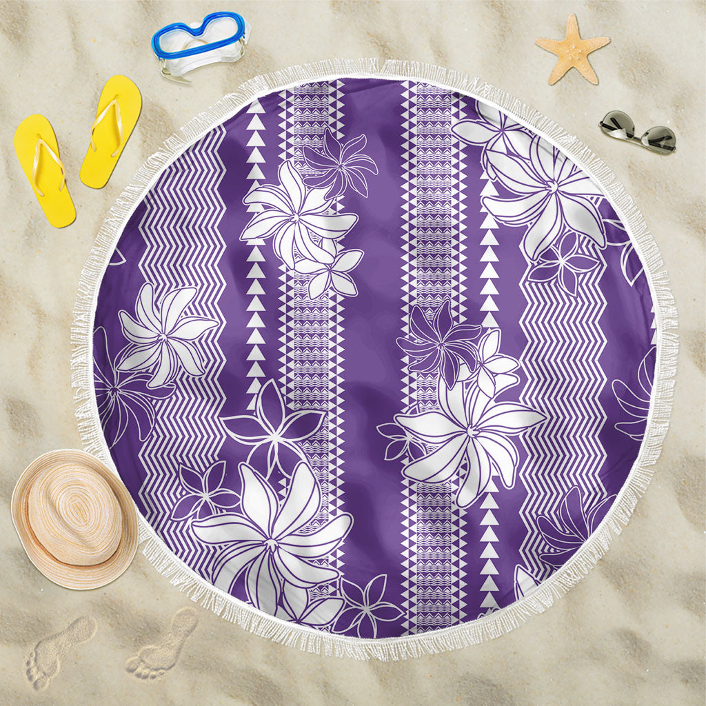Hawaii Kakau Tribal Beach Blanket With Purple Tiare LT05 One Size 150cm Purple - Polynesian Pride