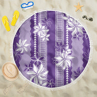 Hawaii Kakau Tribal Beach Blanket With Purple Tiare LT05 One Size 150cm Purple - Polynesian Pride