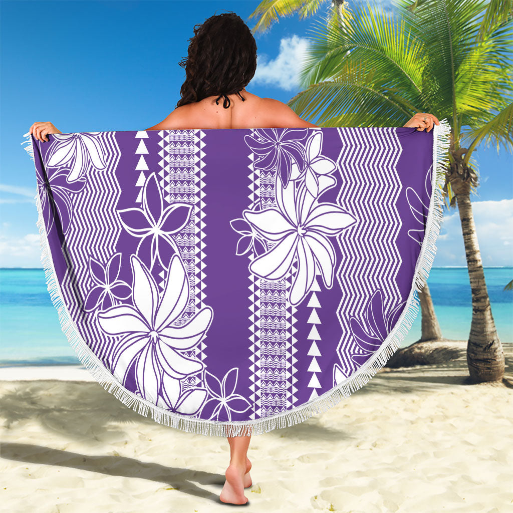 Hawaii Kakau Tribal Beach Blanket With Purple Tiare LT05 - Polynesian Pride