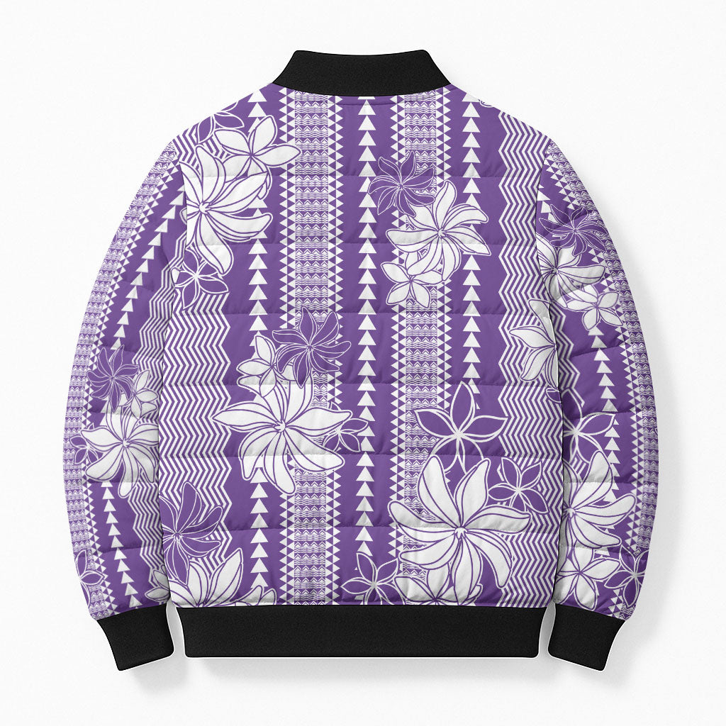 Hawaii Kakau Tribal Bomber Puffer Jacket With Purple Tiare LT05 - Polynesian Pride