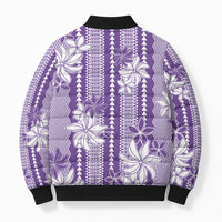 Hawaii Kakau Tribal Bomber Puffer Jacket With Purple Tiare LT05 - Polynesian Pride