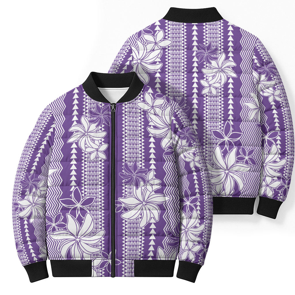 Hawaii Kakau Tribal Bomber Puffer Jacket With Purple Tiare LT05 - Polynesian Pride