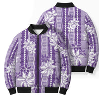 Hawaii Kakau Tribal Bomber Puffer Jacket With Purple Tiare LT05 - Polynesian Pride