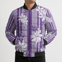 Hawaii Kakau Tribal Bomber Puffer Jacket With Purple Tiare LT05 - Polynesian Pride