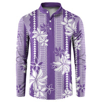 Hawaii Kakau Tribal Button Sweatshirt With Purple Tiare LT05 Purple - Polynesian Pride