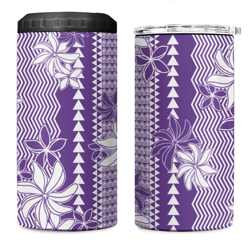 Hawaii Kakau Tribal 4 in 1 Can Cooler Tumbler With Purple Tiare LT05 One Size: 16 oz Purple - Polynesian Pride
