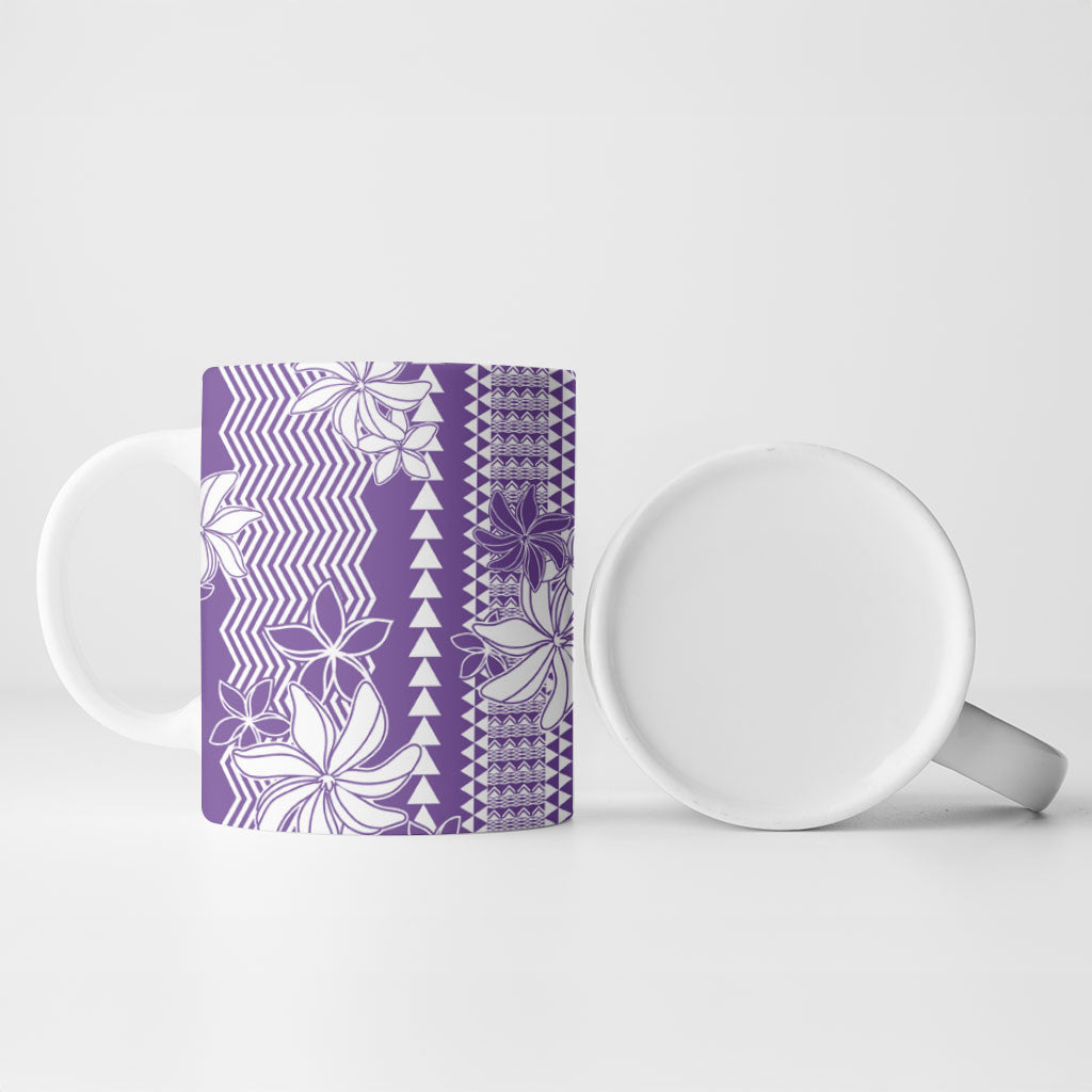 Hawaii Kakau Tribal Ceramic Mug With Purple Tiare LT05 - Polynesian Pride