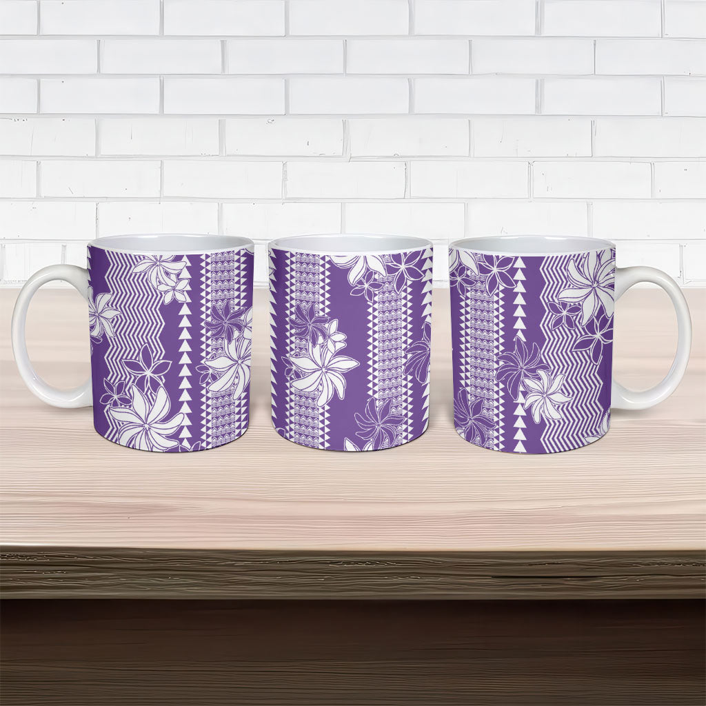 Hawaii Kakau Tribal Ceramic Mug With Purple Tiare LT05 - Polynesian Pride