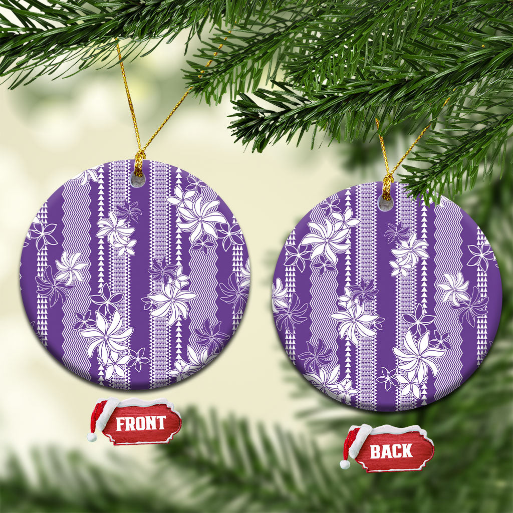 Hawaii Kakau Tribal Ceramic Ornament With Purple Tiare LT05 Circle Purple - Polynesian Pride