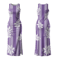 Hawaii Kakau Tribal Couples Matching Tank Maxi Dress and Hawaiian Shirt With Purple Tiare LT05