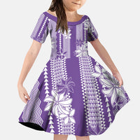 Hawaii Kakau Tribal Family Matching Off Shoulder Maxi Dress and Hawaiian Shirt With Purple Tiare
