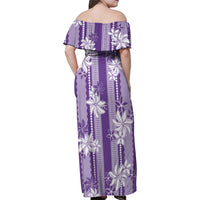 Hawaii Kakau Tribal Family Matching Off Shoulder Maxi Dress and Hawaiian Shirt With Purple Tiare