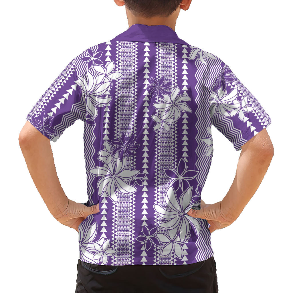 Hawaii Kakau Tribal Family Matching Off Shoulder Short Dress and Hawaiian Shirt With Purple Tiare