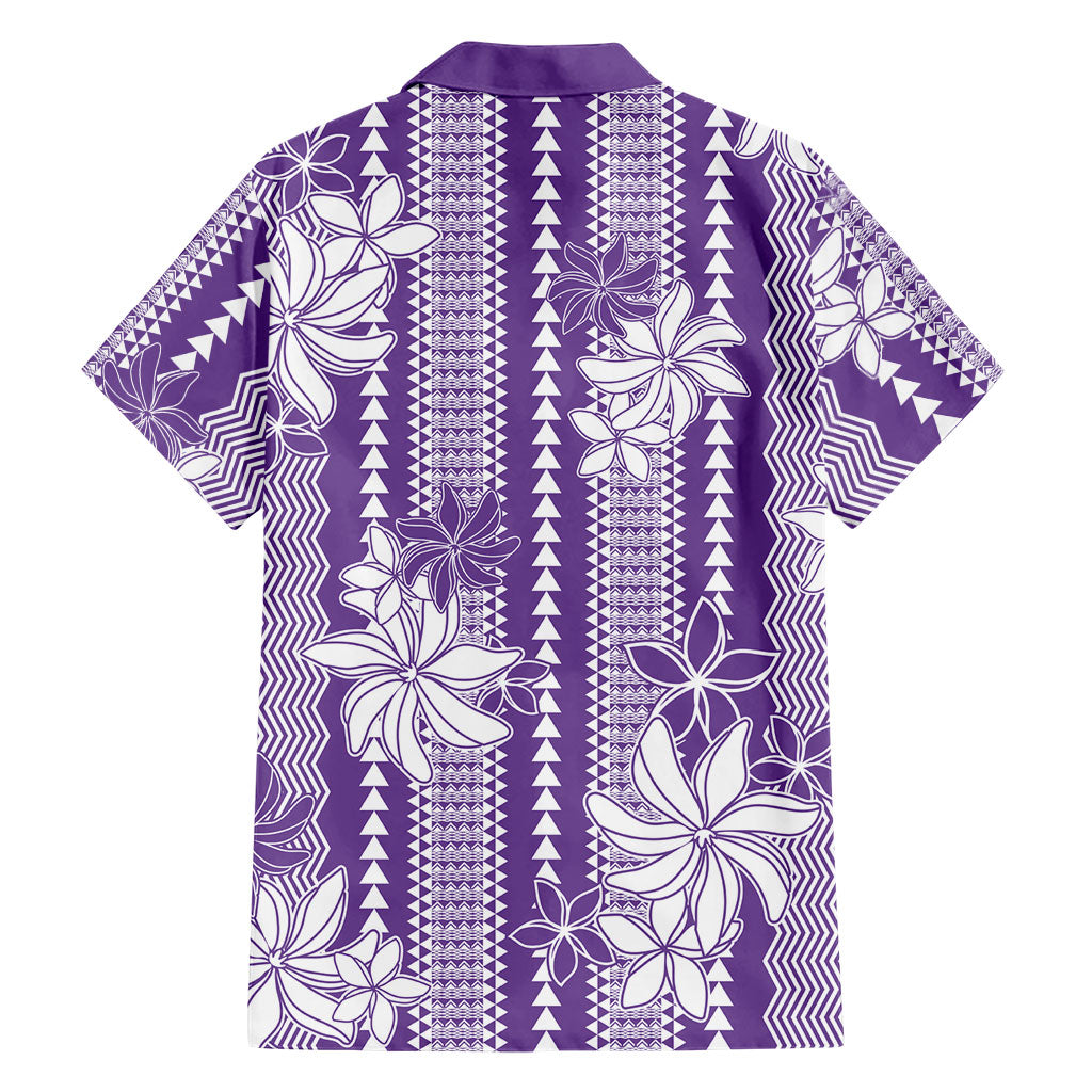 Hawaii Kakau Tribal Family Matching Off Shoulder Short Dress and Hawaiian Shirt With Purple Tiare