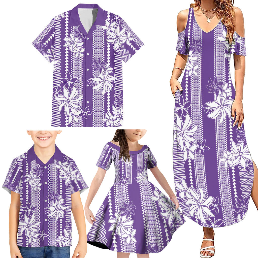Hawaii Kakau Tribal Family Matching Summer Maxi Dress and Hawaiian Shirt With Purple Tiare LT05 - Polynesian Pride