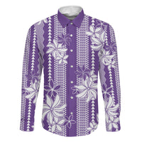 Hawaii Kakau Tribal Family Matching Summer Maxi Dress and Hawaiian Shirt With Purple Tiare
