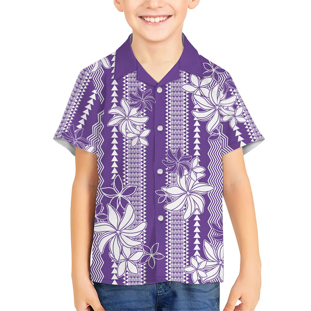 Hawaii Kakau Tribal Family Matching Summer Maxi Dress and Hawaiian Shirt With Purple Tiare