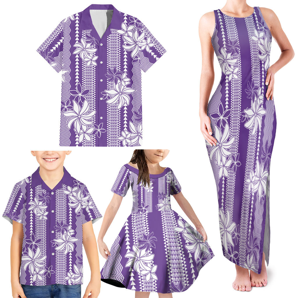 Hawaii Kakau Tribal Family Matching Tank Maxi Dress and Hawaiian Shirt With Purple Tiare LT05 - Polynesian Pride