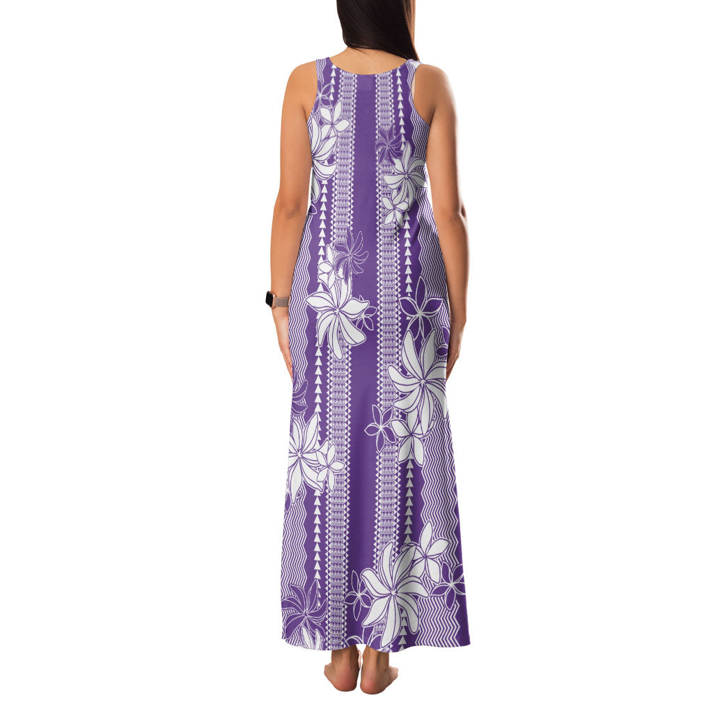 Hawaii Kakau Tribal Family Matching Tank Maxi Dress and Hawaiian Shirt With Purple Tiare