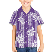 Hawaii Kakau Tribal Family Matching Tank Maxi Dress and Hawaiian Shirt With Purple Tiare
