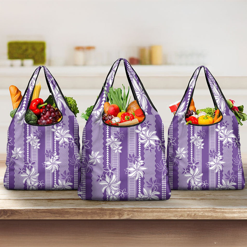 Hawaii Kakau Tribal Grocery Bag With Purple Tiare LT05 3-pack One Size Purple - Polynesian Pride