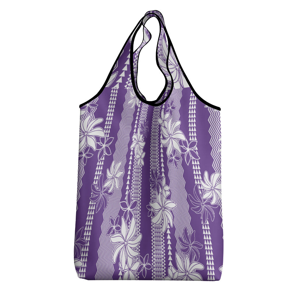 Hawaii Kakau Tribal Grocery Bag With Purple Tiare LT05 - Polynesian Pride