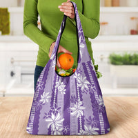 Hawaii Kakau Tribal Grocery Bag With Purple Tiare LT05 - Polynesian Pride