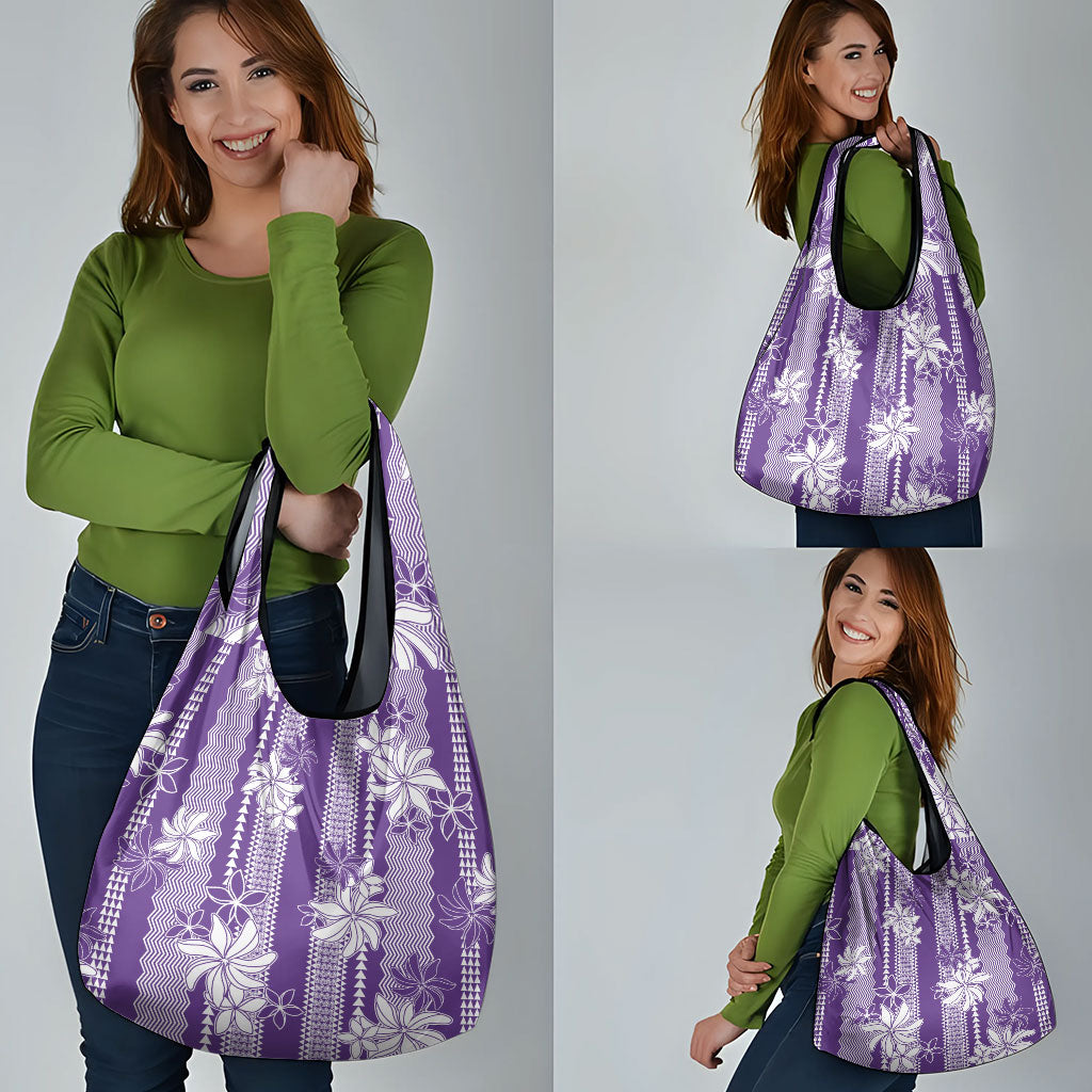 Hawaii Kakau Tribal Grocery Bag With Purple Tiare LT05 - Polynesian Pride