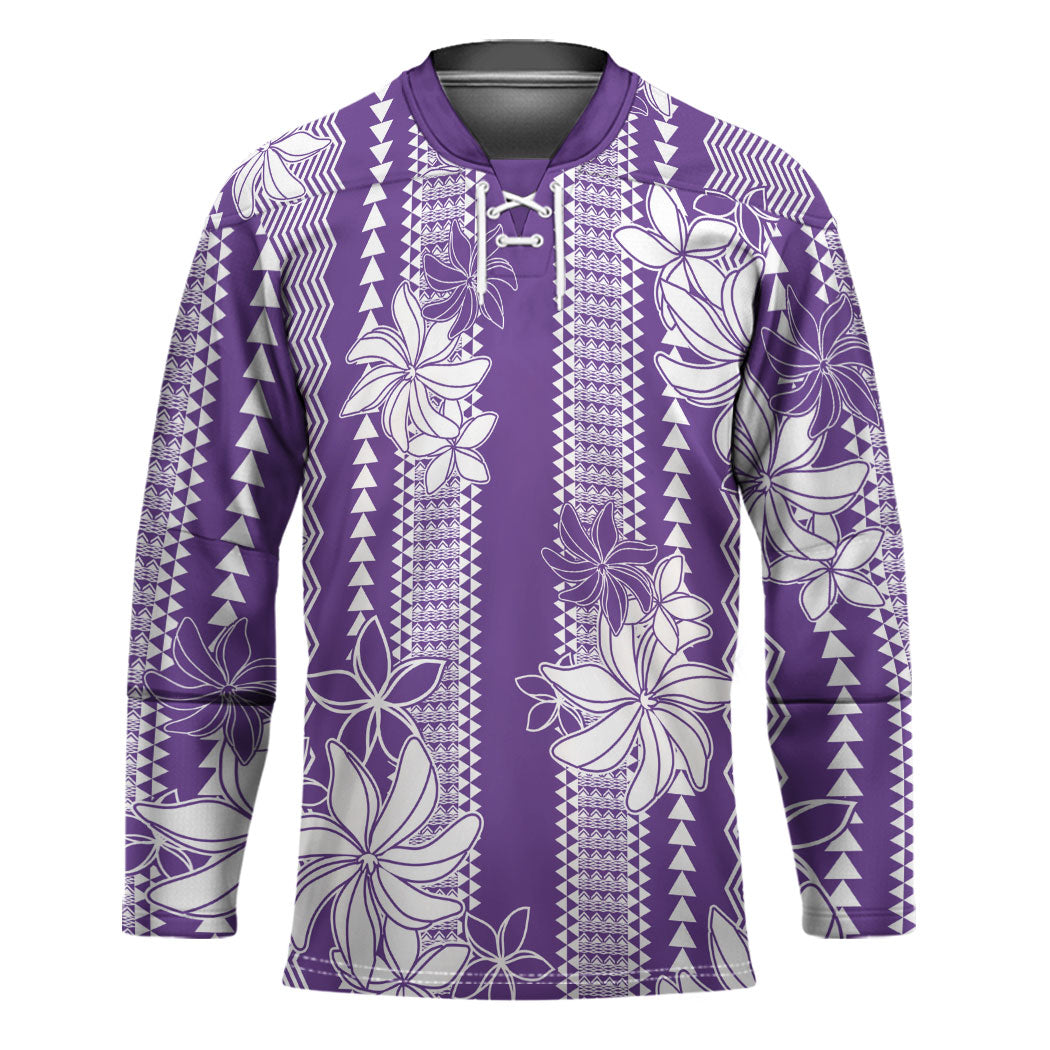 Hawaii Kakau Tribal Hockey Jersey With Purple Tiare LT05 Unisex Purple - Polynesian Pride