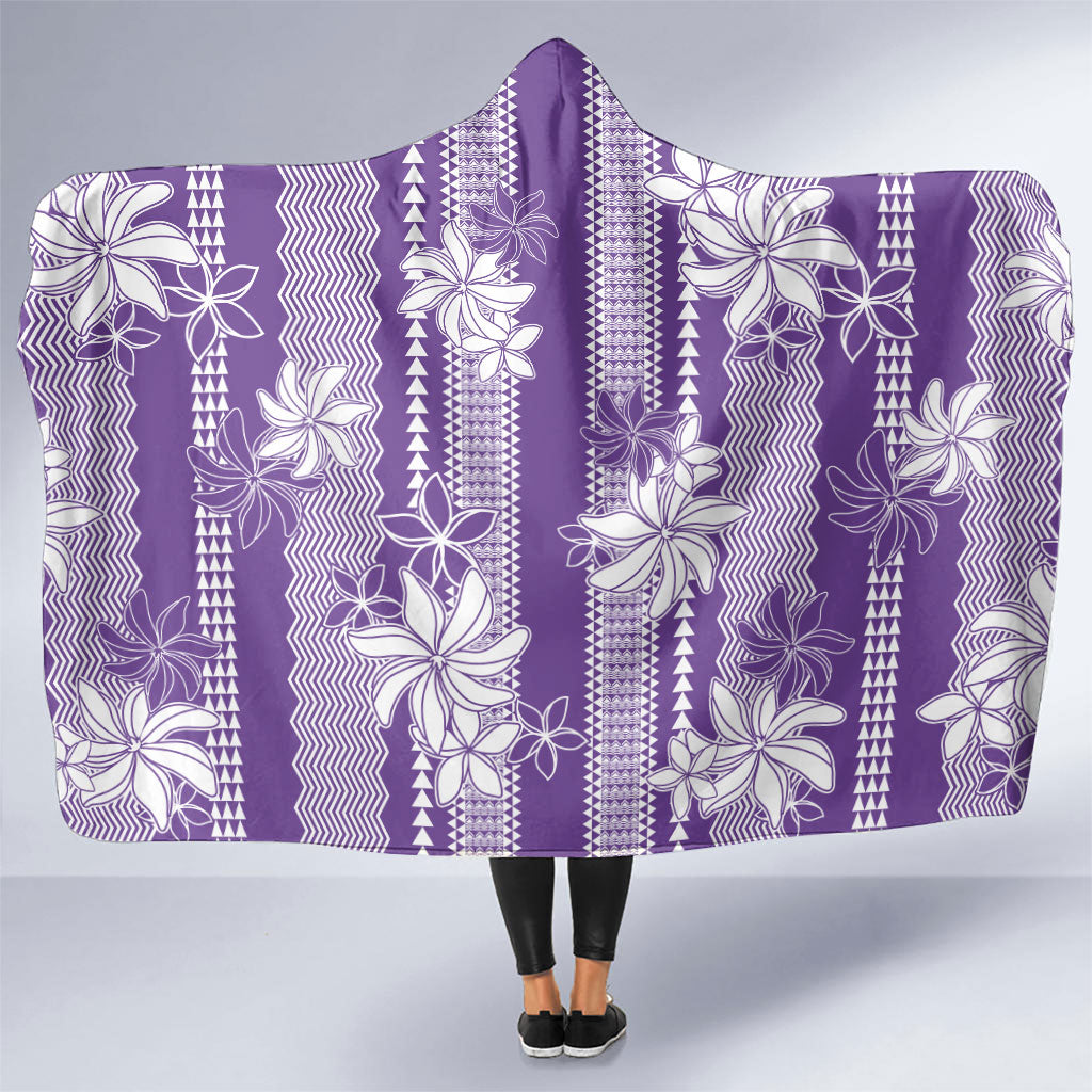Hawaii Kakau Tribal Hooded Blanket With Purple Tiare LT05 One Size Purple - Polynesian Pride