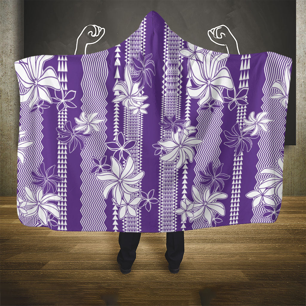 Hawaii Kakau Tribal Hooded Blanket With Purple Tiare LT05 - Polynesian Pride