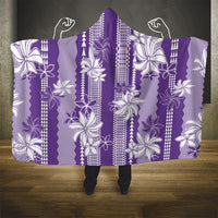 Hawaii Kakau Tribal Hooded Blanket With Purple Tiare LT05 - Polynesian Pride