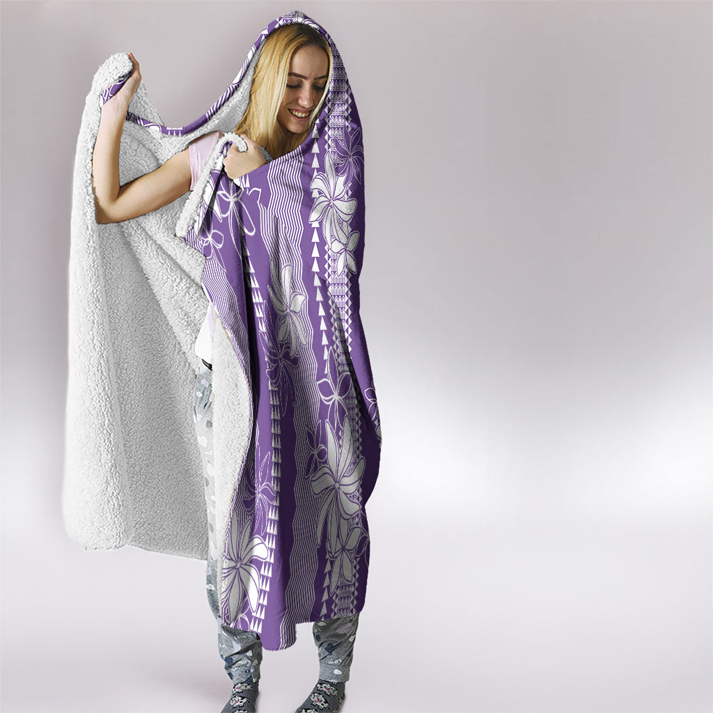 Hawaii Kakau Tribal Hooded Blanket With Purple Tiare LT05 - Polynesian Pride