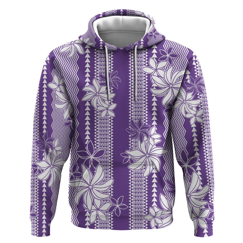 Hawaii Kakau Tribal Hoodie With Purple Tiare LT05 Pullover Hoodie Purple - Polynesian Pride