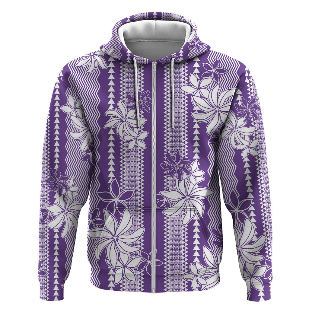 Hawaii Kakau Tribal Hoodie With Purple Tiare LT05 Zip Hoodie Purple - Polynesian Pride