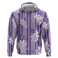 Hawaii Kakau Tribal Hoodie With Purple Tiare LT05 Zip Hoodie Purple - Polynesian Pride