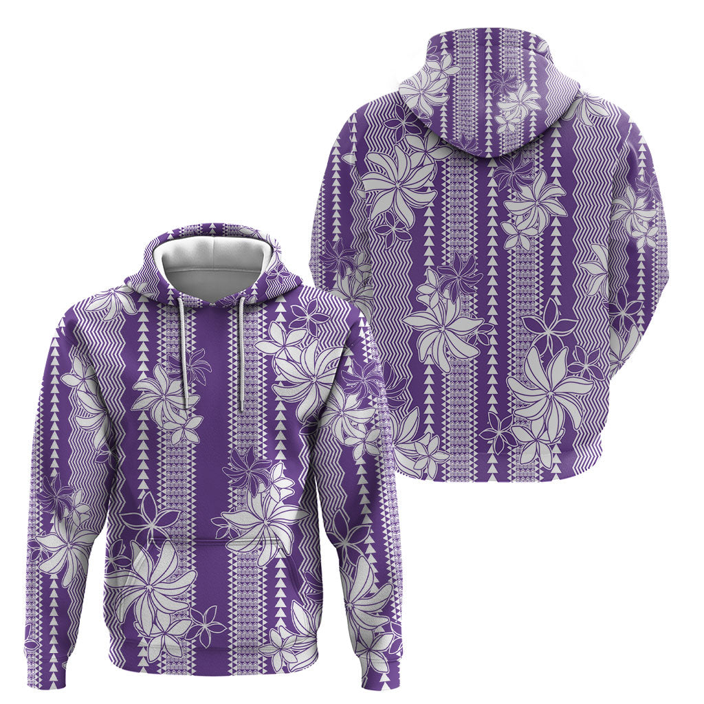 Hawaii Kakau Tribal Hoodie With Purple Tiare LT05 - Polynesian Pride