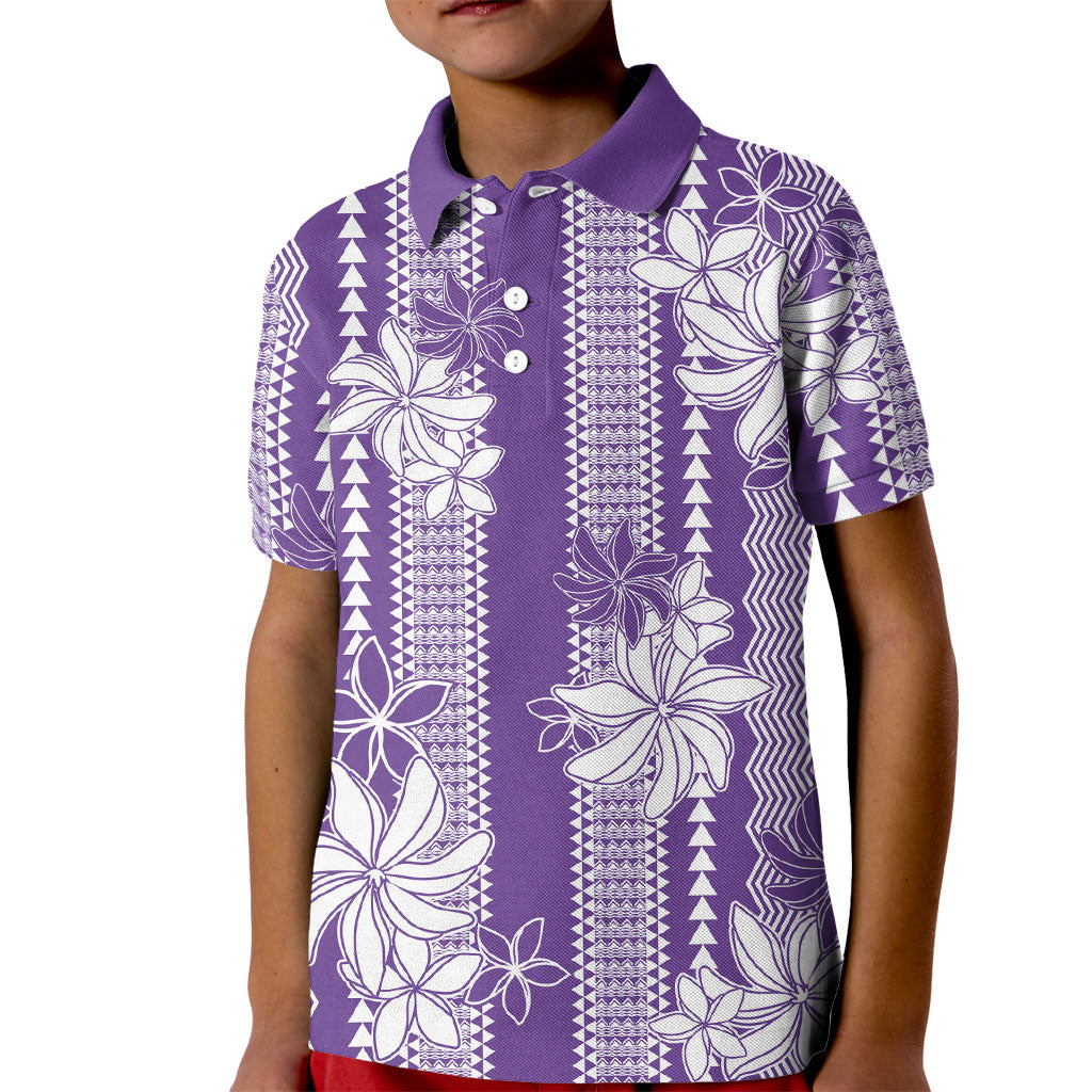 Hawaii Kakau Tribal Kid Polo Shirt With Purple Tiare
